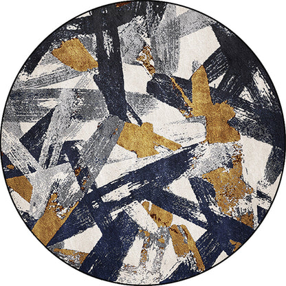 Rynx | Novelty Brushstroke Pattern Rug Dark Blue and White Polyester Rug Machine Washable Non-Slip Area Rug for Bedroom