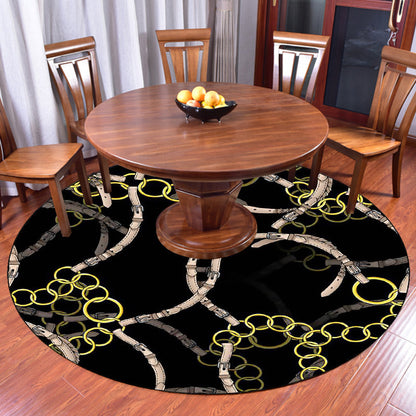 Rynx | Modern Living Room Rug in Black Belt Chain Print Rug Polyester Washable Pet Friendly Area Rug