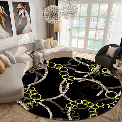 Rynx | Modern Living Room Rug in Black Belt Chain Print Rug Polyester Washable Pet Friendly Area Rug