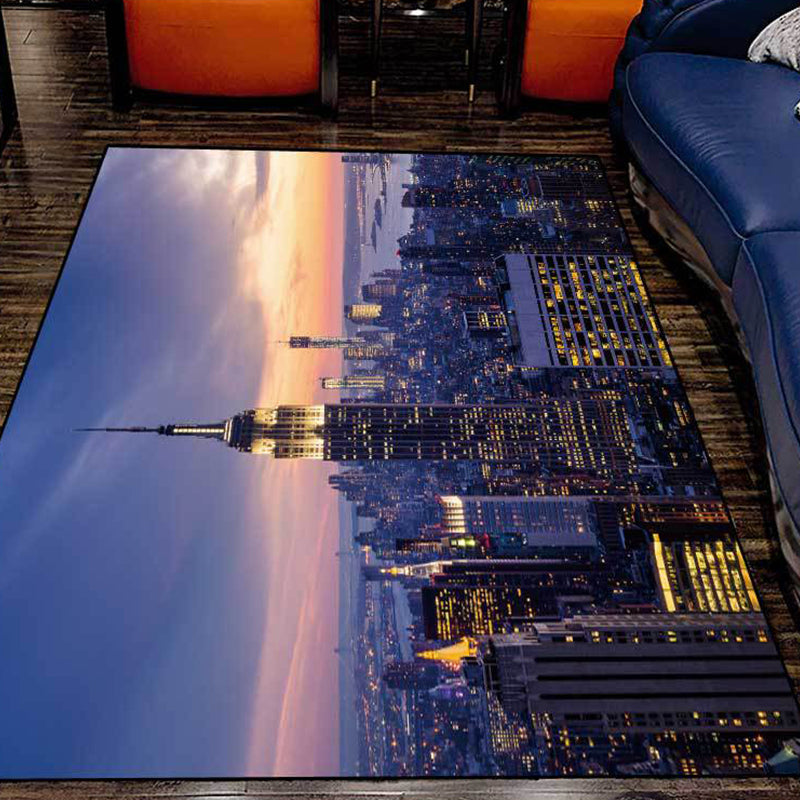 Rynx | Modern Geography Pattern Rug Blue Polyester Rug Machine Washable Non-Slip Area Rug for Bedroom