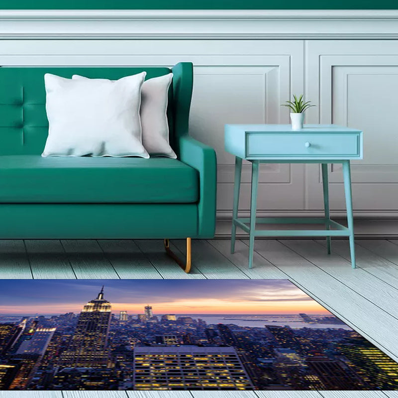 Rynx | Modern Geography Pattern Rug Blue Polyester Rug Machine Washable Non-Slip Area Rug for Bedroom