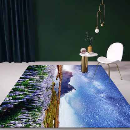 Rynx | Stylish Lavender Pattern Rug with Galaxy Blue Contemporary Rug Polyester Washable Anti-Slip Backing Area Rug for Living Room