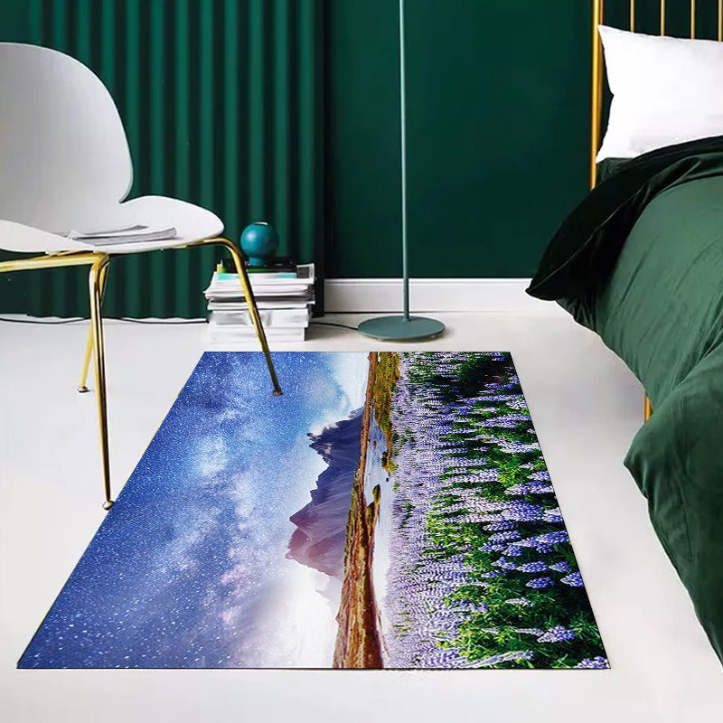 Rynx | Stylish Lavender Pattern Rug with Galaxy Blue Contemporary Rug Polyester Washable Anti-Slip Backing Area Rug for Living Room