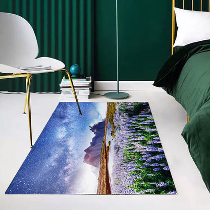 Rynx | Stylish Lavender Pattern Rug with Galaxy Blue Contemporary Rug Polyester Washable Anti-Slip Backing Area Rug for Living Room