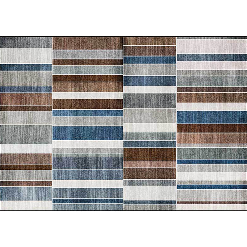 Rynx | Contemporary Striped Pattern Rug Brown and Blue Polyester Rug Machine Washable Non-Slip Area Rug for Bedroom
