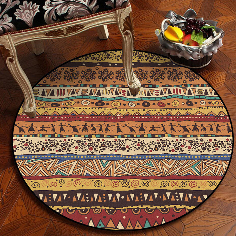 Rynx | Americana Tribal Pattern Rug Red and Brown Polyester Rug Machine Washable Non-Slip Area Rug for Bedroom