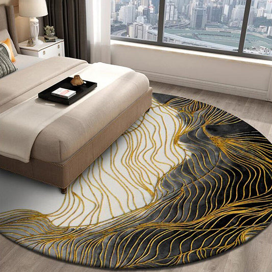 Rynx | Classic Swirl Stripe Pattern Rug Grey and White Polyester Rug Machine Washable Non-Slip Area Rug for Bedroom