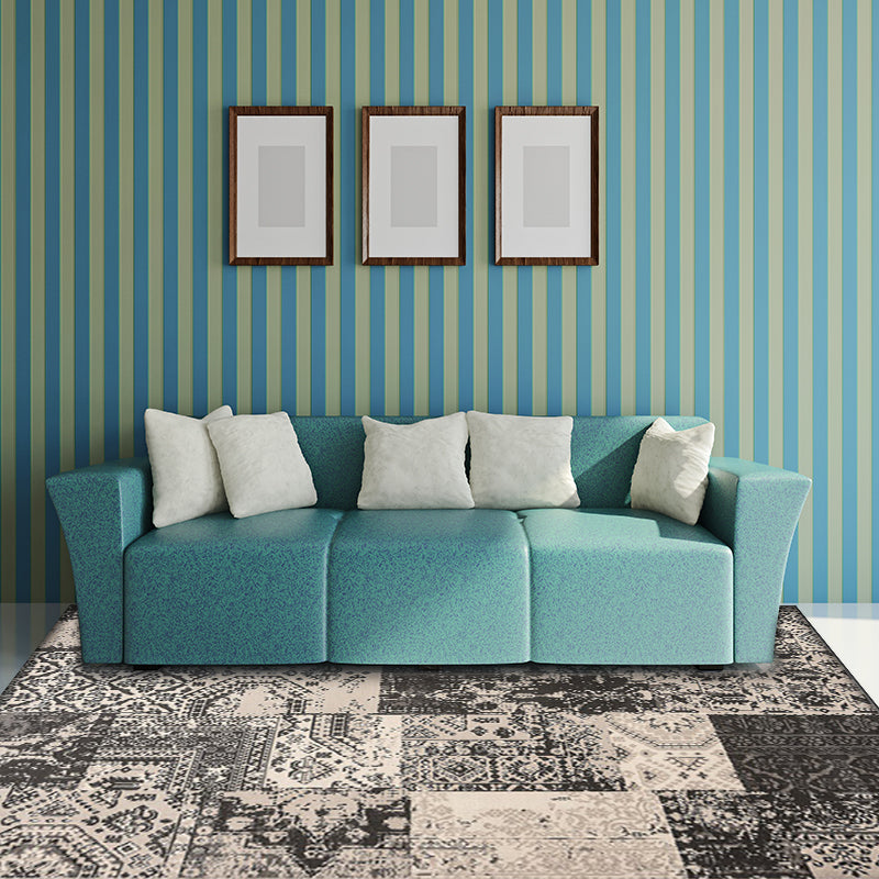 Rynx | Gray Shabby Chic Carpet Polyester Tribal Pattern Carpet Washable Non-slip Backing Carpet for Living Room