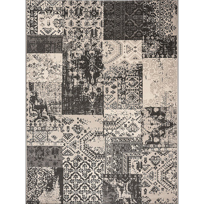 Rynx | Gray Shabby Chic Carpet Polyester Tribal Pattern Carpet Washable Non-slip Backing Carpet for Living Room