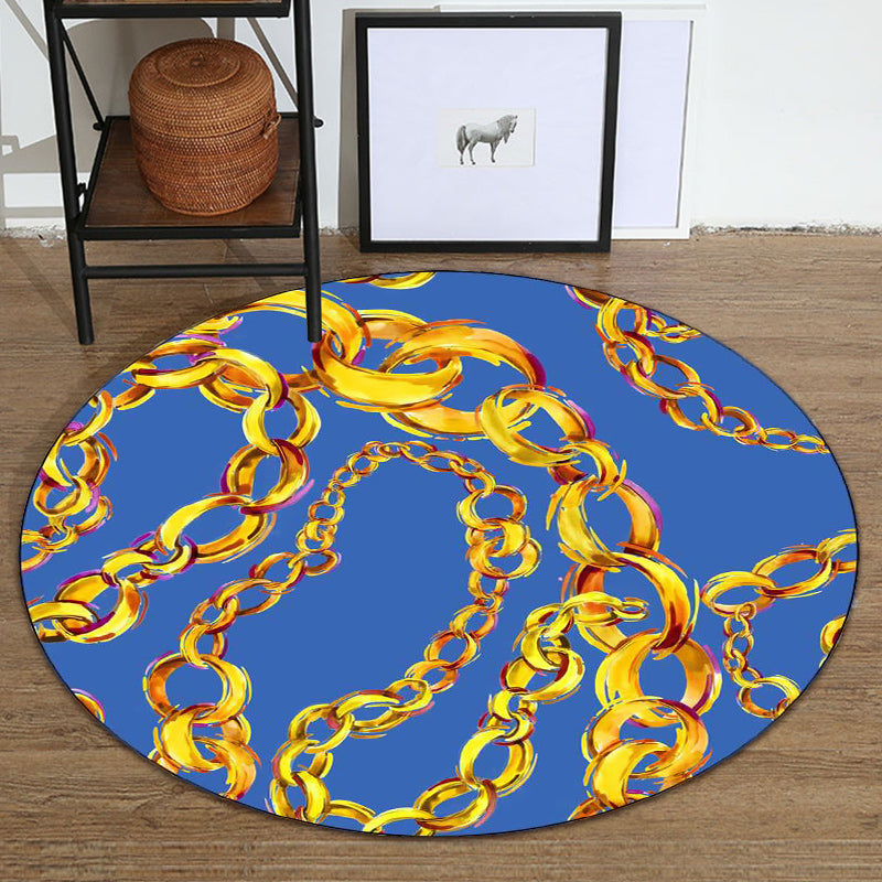 Rynx | Blue Bedroom Rug Modern Chain Pattern Area Rug Polyester Machine Washable Stain-Resistant Carpet