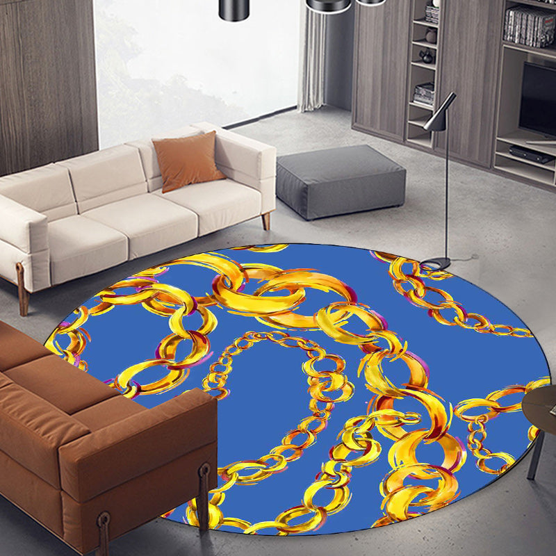 Rynx | Blue Bedroom Rug Modern Chain Pattern Area Rug Polyester Machine Washable Stain-Resistant Carpet