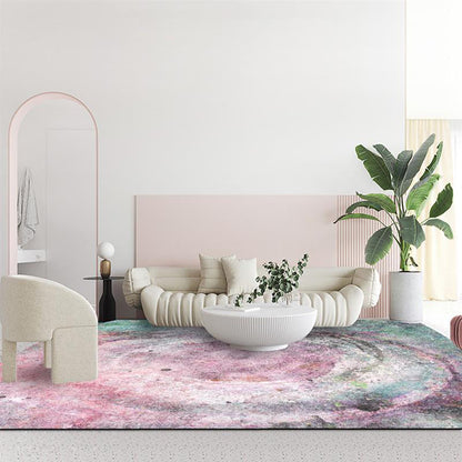 Rynx | Modern Abstract Rug Pink and Green Polyester Rug Machine Washable Non-Slip Area Rug for Bedroom