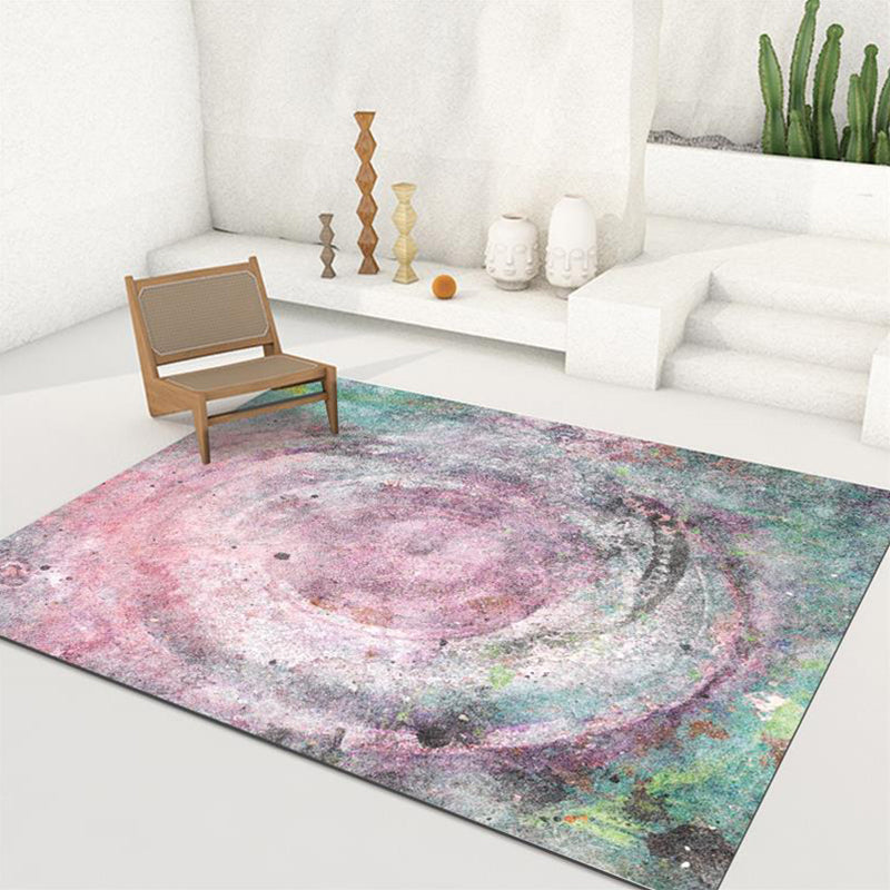 Rynx | Modern Abstract Rug Pink and Green Polyester Rug Machine Washable Non-Slip Area Rug for Bedroom