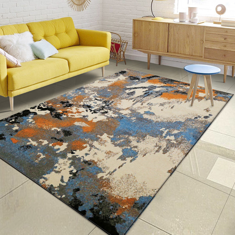 Rynx | Minimalist Modern Rug in Orange and Ivory Abstract Aquarelle Pattern Rug Polyester Washable Carpet for Home Decoration