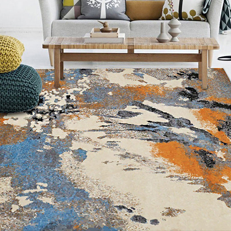 Rynx | Minimalist Modern Rug in Orange and Ivory Abstract Aquarelle Pattern Rug Polyester Washable Carpet for Home Decoration