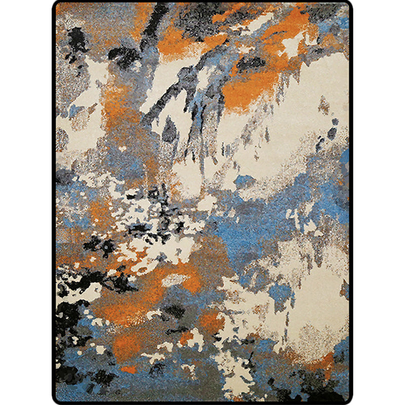 Rynx | Minimalist Modern Rug in Orange and Ivory Abstract Aquarelle Pattern Rug Polyester Washable Carpet for Home Decoration