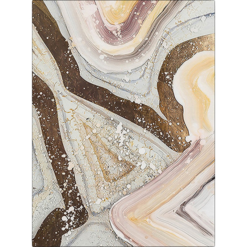 Rynx | Ivory and Brown Bedroom Rug Modern Abstract Stone Grain Pattern Area Rug Polyester Pet Friendly Washable Carpet