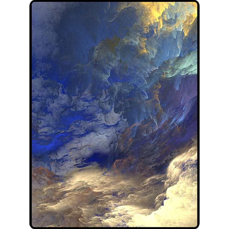 Rynx | Modern Living Room Rug in Blue and Yellow Abstract Cloud Print Rug Polyester Stain-Resistant Washable Area Rug