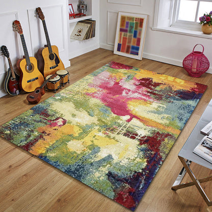 Rynx | Colorful Bedroom Rug Modern Abstract Aquarelle Pattern Area Rug Polyester Machine Washable Carpet