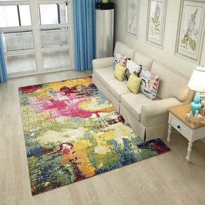 Rynx | Colorful Bedroom Rug Modern Abstract Aquarelle Pattern Area Rug Polyester Machine Washable Carpet