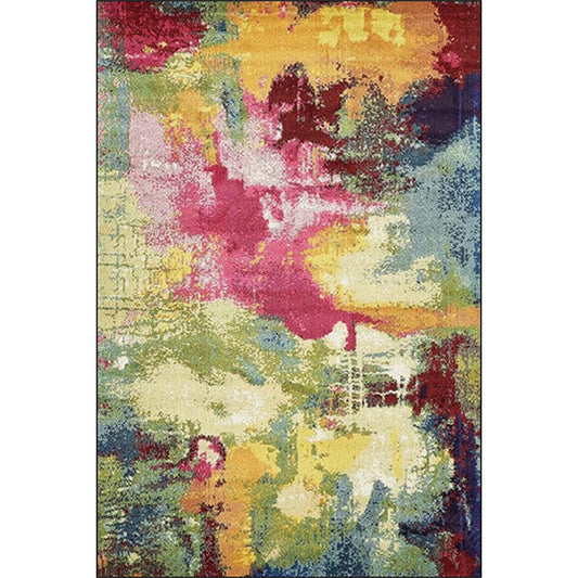 Rynx | Colorful Bedroom Rug Modern Abstract Aquarelle Pattern Area Rug Polyester Machine Washable Carpet