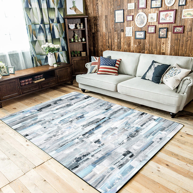 Rynx | Simple Modern Rug in Blue and White Abstract Aquarelle Pattern Rug Polyester Washable Carpet for Home Decoration