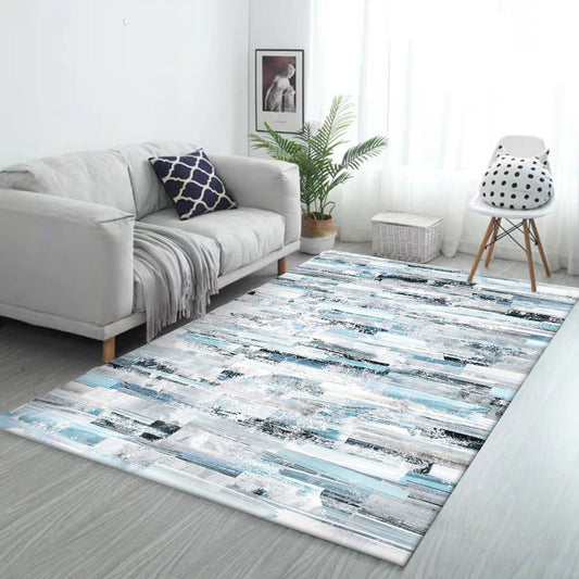 Rynx | Simple Modern Rug in Blue and White Abstract Aquarelle Pattern Rug Polyester Washable Carpet for Home Decoration