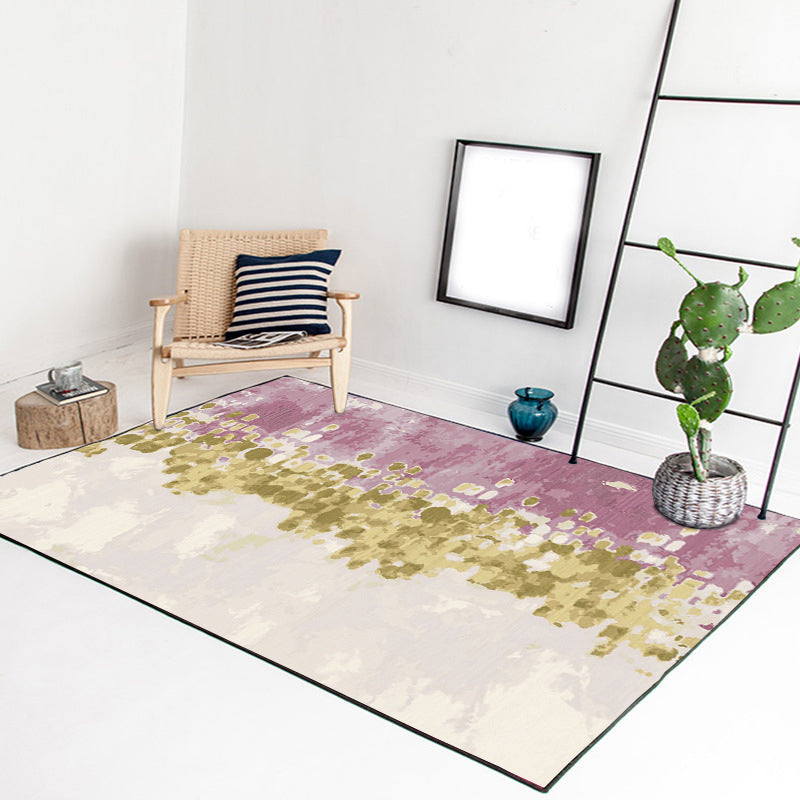 Rynx | Ivory and Pink Bedroom Rug Modern Abstract Painting Pattern Area Rug Polyester Washable Carpet