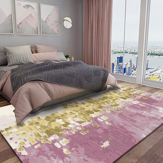 Rynx | Ivory and Pink Bedroom Rug Modern Abstract Painting Pattern Area Rug Polyester Washable Carpet