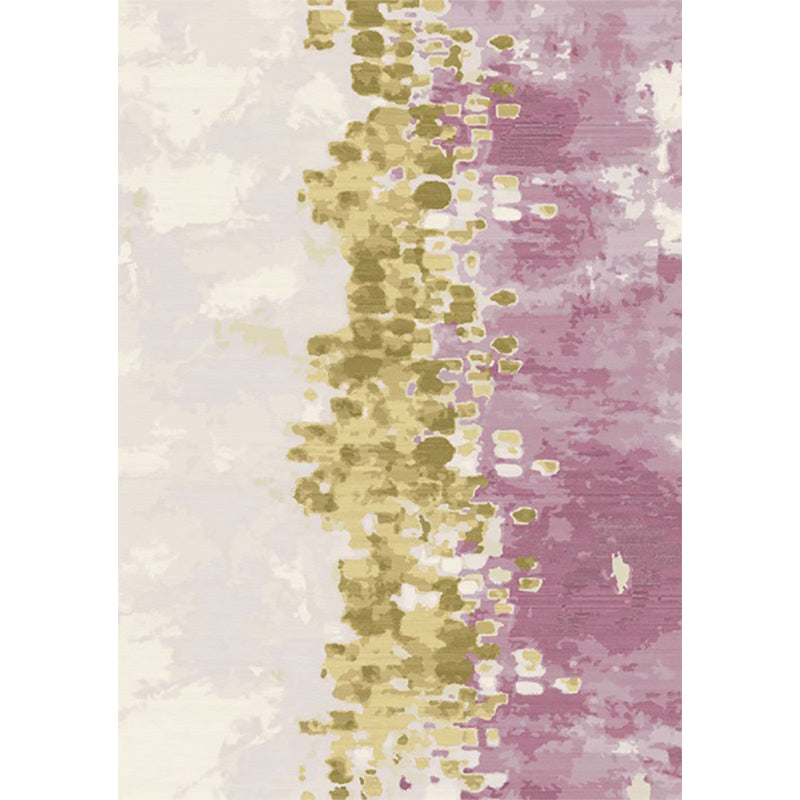 Rynx | Ivory and Pink Bedroom Rug Modern Abstract Painting Pattern Area Rug Polyester Washable Carpet