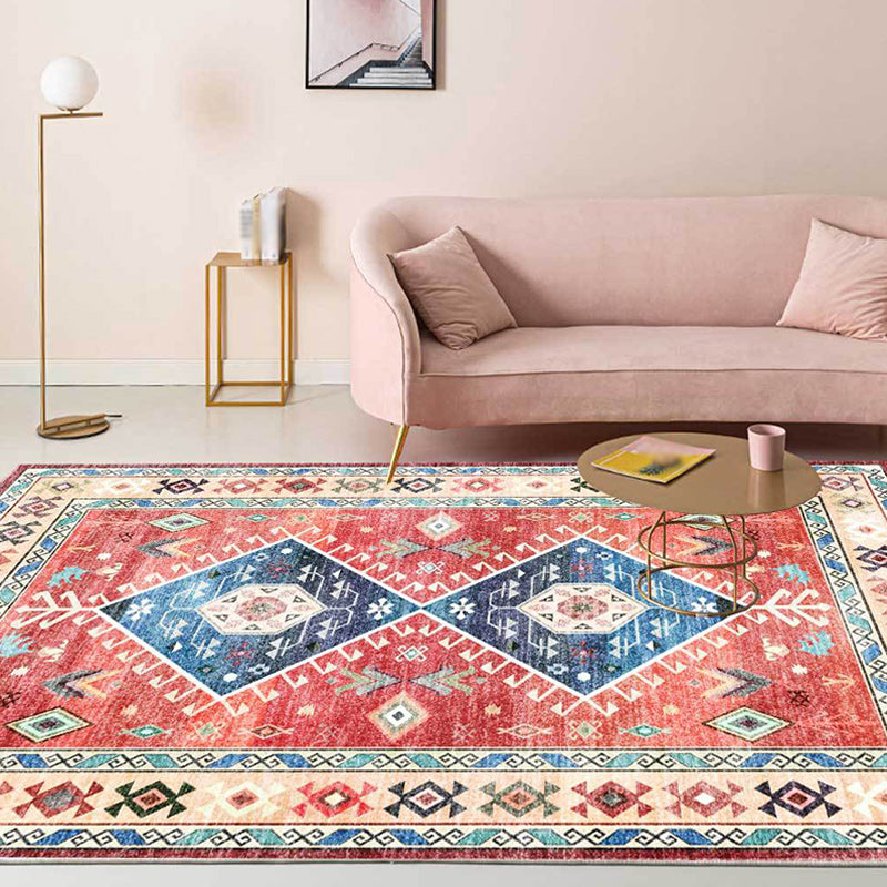 Rynx | Classic tribal pattern carpet light red southwest carpet polyester machine washable non-slip back carpet for bedroom