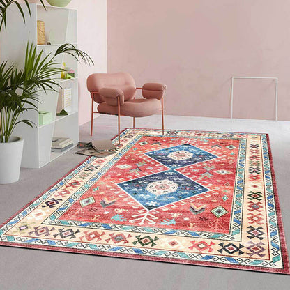 Rynx | Classic tribal pattern carpet light red southwest carpet polyester machine washable non-slip back carpet for bedroom