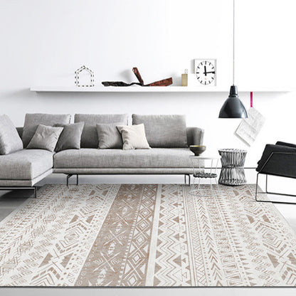 Rynx | Americana Tribal Geometric Pattern Rug Brown Polyester Rug Machine Washable Non-Slip Rug for the Bedroom