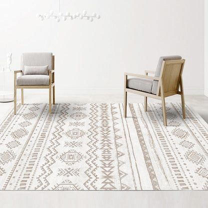 Rynx | Americana Tribal Geometric Pattern Rug Brown Polyester Rug Machine Washable Non-Slip Rug for the Bedroom