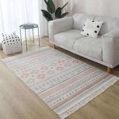 Rynx | Americana Tribal Pattern Rug Black and White Linen Rug Machine Washable Fringe Area Rug for Bedroom