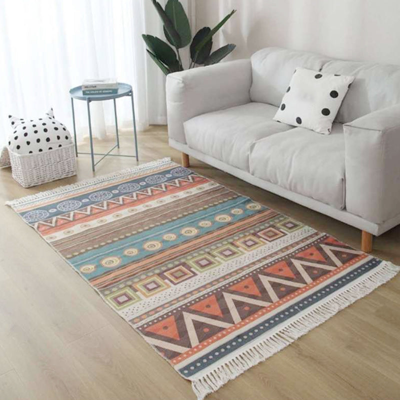 Rynx | Americana Tribal Pattern Rug Black and White Linen Rug Machine Washable Fringe Area Rug for Bedroom