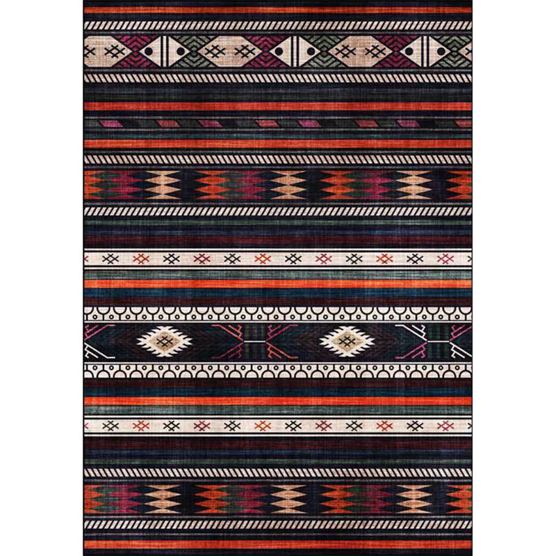 Rynx | Tribal Southwest Rug in Black Geometric Stripe Pattern Rug Polyester Non-Slip Rug for Home Decor