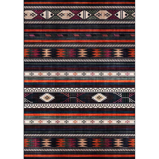 Rynx | Tribal Southwest Rug in Black Geometric Stripe Pattern Rug Polyester Non-Slip Rug for Home Decor