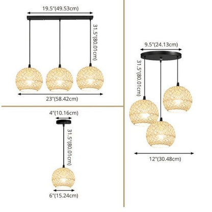 Rynx | GlobeRattan – Beige Woven Rattan Pendant Light | 1/3 Lights | Elegant Design