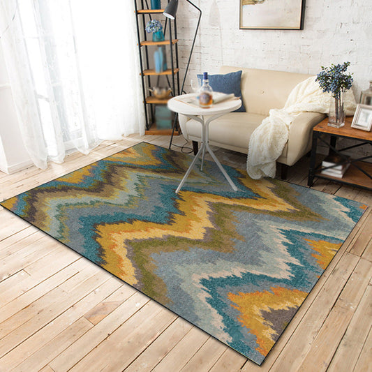 Rynx | Minimalist Modern Rug in Yellow and Blue Abstract Wave Pattern Rug Polyester Anti-Slip Carpet for Home Decoration