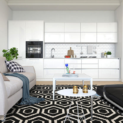 Rynx | Nordic Modern Rug in Black Geometry Pattern Rug Polyester Machine Washable Non-Slip Carpet for Home Decoration