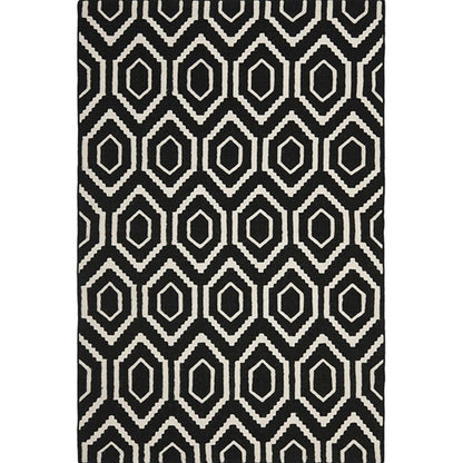 Rynx | Nordic Modern Rug in Black Geometry Pattern Rug Polyester Machine Washable Non-Slip Carpet for Home Decoration