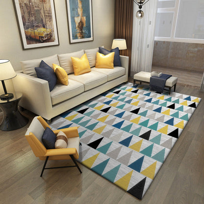 Rynx | Modern Living Room Rug in Grey Geometric Triangle Print Rug Polyester Stain-Resistant Area Rug