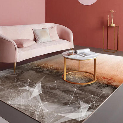 Rynx | Novelty Modern Rug in Grey and Orange Abstract Geometry Painting Pattern Rug Polyester Anti-Slip Carpet for Home Decor