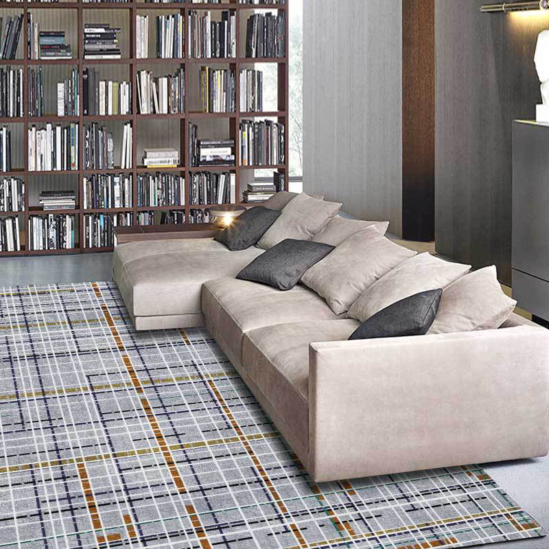 Rynx | Grey Novelty Rug Polyester Checked Pattern Rug Washable Non-Slip Backing Carpet for Living Room