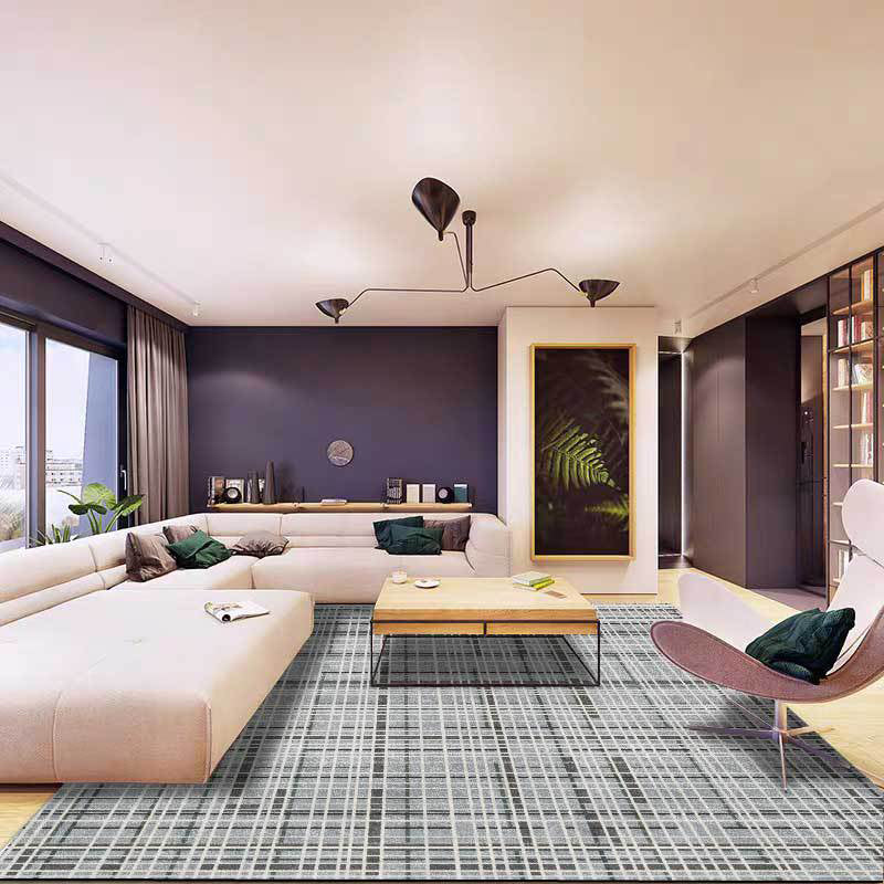 Rynx | Grey Novelty Rug Polyester Checked Pattern Rug Washable Non-Slip Backing Carpet for Living Room