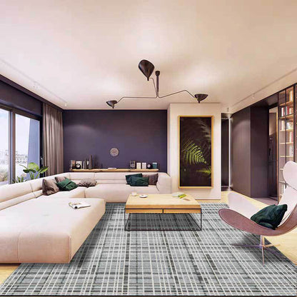 Rynx | Grey Novelty Rug Polyester Checked Pattern Rug Washable Non-Slip Backing Carpet for Living Room