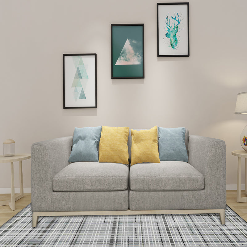 Rynx | Grey Novelty Rug Polyester Checked Pattern Rug Washable Non-Slip Backing Carpet for Living Room
