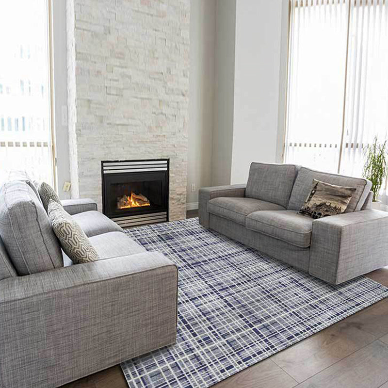 Rynx | Grey Novelty Rug Polyester Checked Pattern Rug Washable Non-Slip Backing Carpet for Living Room
