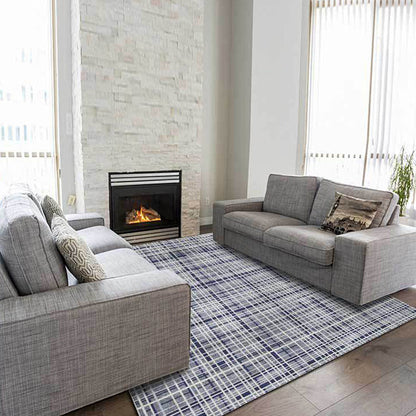 Rynx | Grey Novelty Rug Polyester Checked Pattern Rug Washable Non-Slip Backing Carpet for Living Room